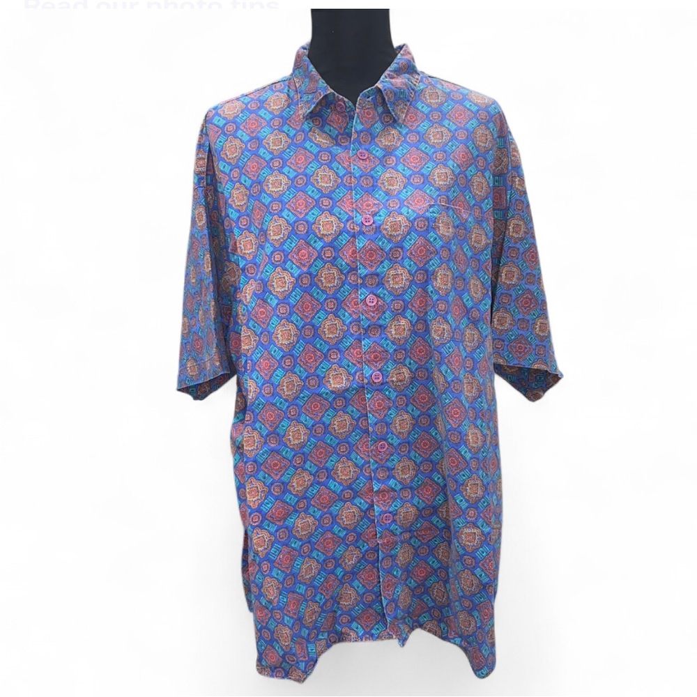 St. John's Bay Blue and Red Geometric Shirt